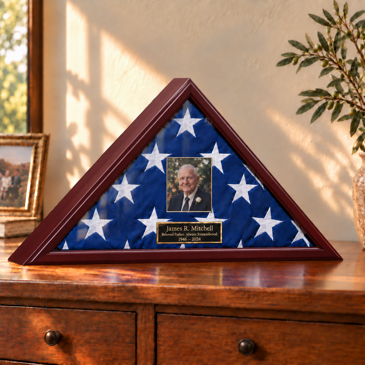 Personalized Flag Display Case — Photo & Engraving