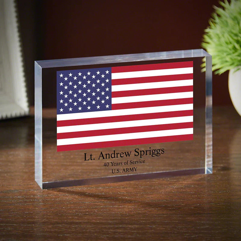 Stars and Stripes Personalized Acrylic Retirement Plaque